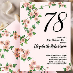 Floral 78th Birthday Invitation in Blush Pink