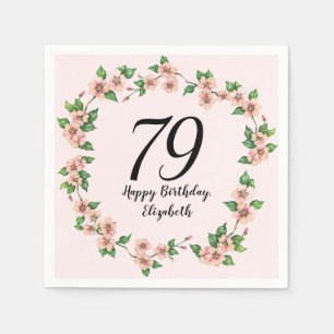 Floral 79th Birthday Pretty Blush Pink Napkin