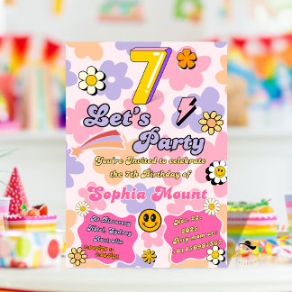 Floral 7th Birthday Invitations card for girls