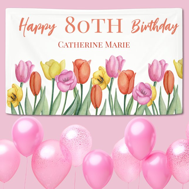 Floral 80th Birthday  Banner (Creator Uploaded)