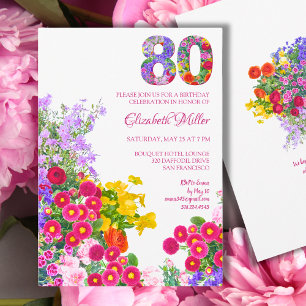 Floral 80th Birthday - Elegant Garden Party Invitation