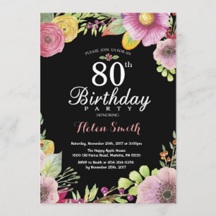 Floral 80th Birthday Invitation for Women