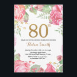 Floral 80th Birthday Invitation Gold Glitter<br><div class="desc">Floral 80th Birthday Invitation for Women. Watercolor Botanical Floral Flower. Gold Glitter. Pink Peonies Floral Flowers. Adult Birthday. For further customisation,  please click the "Customise it" button and use our design tool to modify this template.</div>