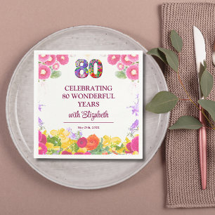 Floral 80th birthday party 80 years flower pattern napkin