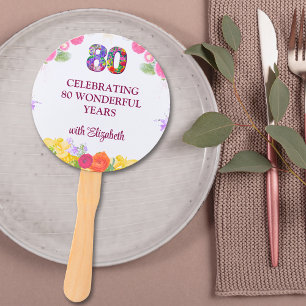 Floral 80th birthday party favours 80 custom Fans