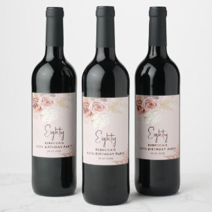 Floral 80th Birthday Party Pampas Grass Wine Label