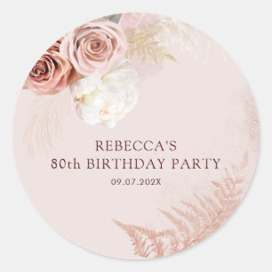 Floral 80th Birthday Party Watercolor Classic Round Sticker