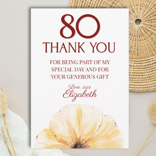 Floral 80th Birthday Thanks - Elegant Yellow Bloom Thank You Card