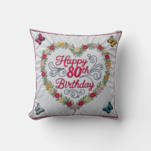 Floral 80th Birthday Throw Pillow: A Blooming  Cushion