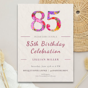 Floral 85th Birthday - Elegant Celebration Invitation
