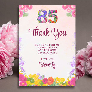 Floral 85th Birthday Thanks - Blush Bloom 85 Years Thank You Card