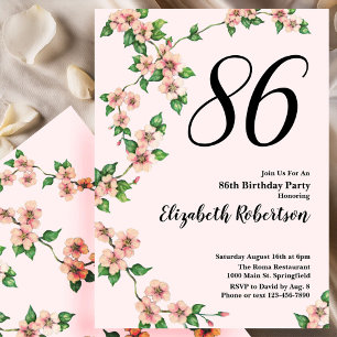 Floral 86th Birthday Invitation in Blush Pink