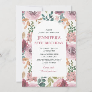 Floral 86th birthday invitations Chic Watercolor