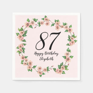 Floral 87th Birthday Pretty Blush Pink Napkin