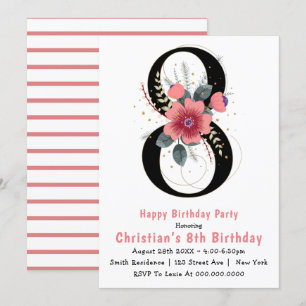 Floral 8th Typography Birthday Invitations