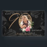Floral 90th Birthday Black Gold Custom Photo Banner<br><div class="desc">Floral 90th Birthday Black Gold Custom Photo Banner. A delicate and feminine floral and botanical themed 90th birthday party banner. It features beautiful flowers surrounding the photo of the birthday person all with a hint of vintage classiness! The designer is always ready to help, contact her if you need help...</div>