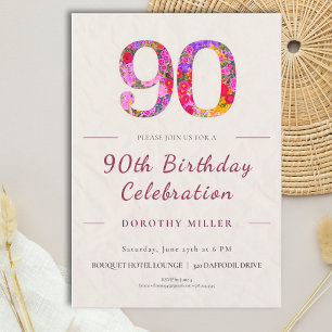 Floral 90th Birthday - Elegant Celebration Invitation