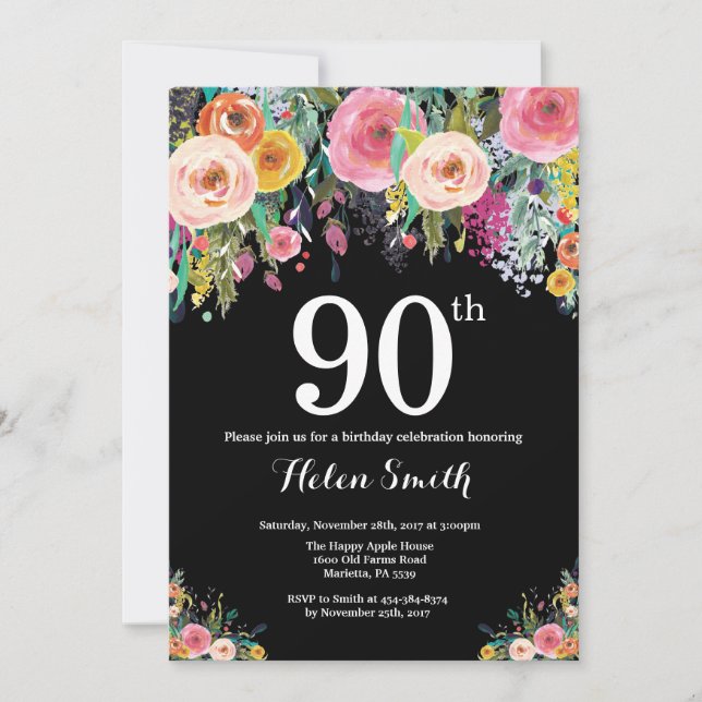 Floral 90th Birthday Invitation (Front)