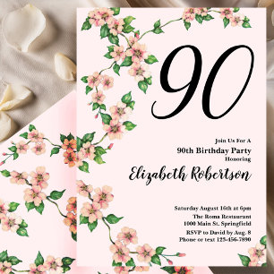 Floral 90th Birthday Invitation in Blush Pink