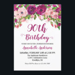 Floral 90th Birthday Purple Pink Watercolor Chic Invitation<br><div class="desc">Chic Floral Purple Pink Watercolor 80th Birthday Invitation 
The design features watercolor magenta purple,  blush pink and orange flowers.</div>