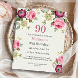 Floral 90th Budget Birthday Invitation<br><div class="desc">Looking for an affordable and charming invitation for your upcoming 90th birthday bash? Look no further than our pretty floral paper invitation! With a lovely design featuring delicate pink, purple, and cream flowers on a sage green background, this customizable invitation is sure to set the perfect tone for your celebration....</div>