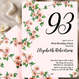 Floral 93rd Birthday Invitation in Blush Pink