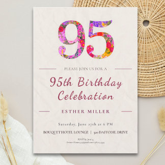 Floral 95th Birthday - Elegant Celebration Invitation
