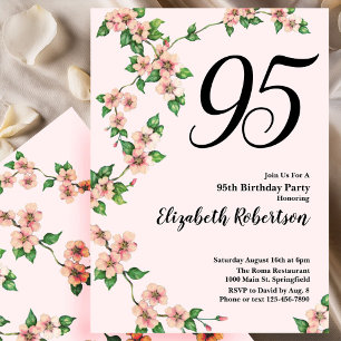 Floral 95th Birthday Invitation in Blush Pink