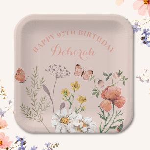 Floral 95th Birthday Party Paper Plate