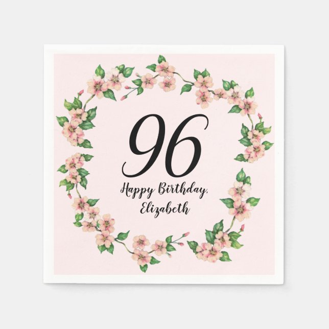 Floral 96th Birthday Pretty Blush Pink Napkin (Front)