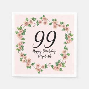 Floral 99th Birthday Pretty Blush Pink Napkin