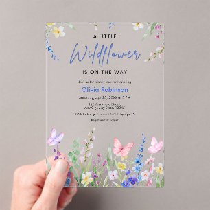 Floral A Little Wildflower Baby Shower Acrylic Invitations