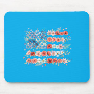 Floral Aamerican Flag 4th Of July Patriotic Mouse Pad