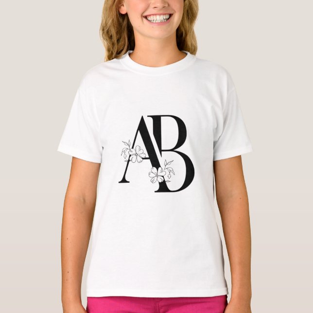 Floral AB Initial Monogram T-Shirt (Front)