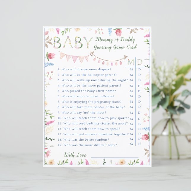 Floral ABC Alphabet Baby Shower Mummy Daddy Game (Standing Front)