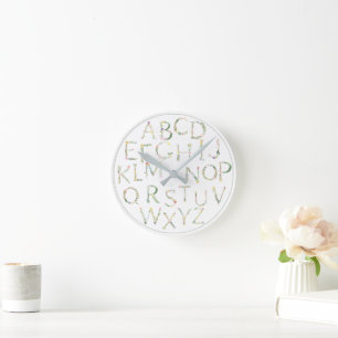 Floral ABC Alphabet Canvas Wall Art Round Clock