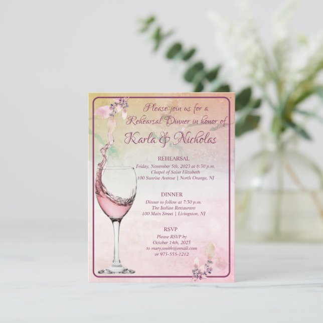 Floral Above The Clouds Rose Rehearsal Dinner Invitation (Standing Front)