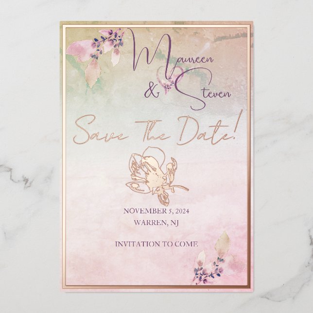 Floral Above The Clouds Save The Date Foil Card (Front)