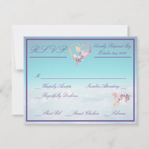 Floral Above The Clouds Teal Wedding RSVP Card