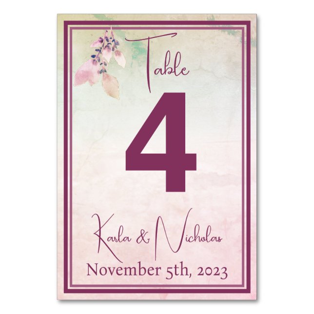 Floral Above The Clouds Wedding Table Number (Front)