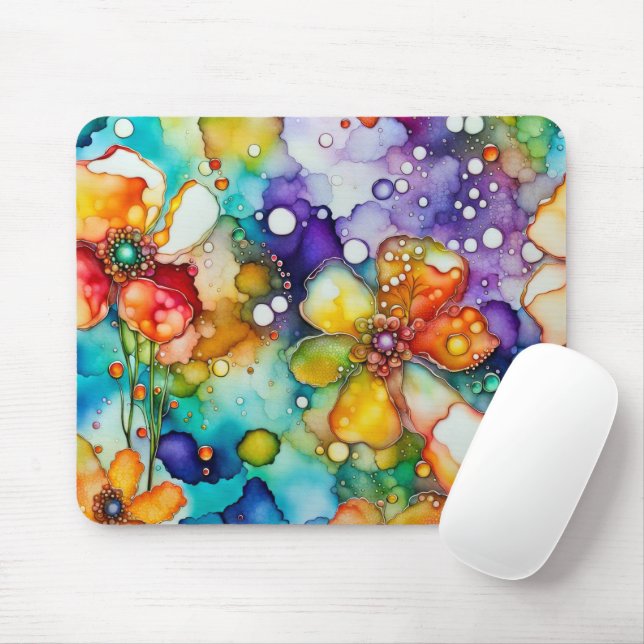 Floral Abstract Alcohol Ink Mouse Pad (With Mouse)