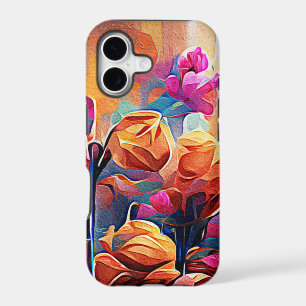 Floral Abstract Art Orange Red Blue Flowers