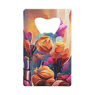 Floral Abstract Art Orange Red Blue Flowers