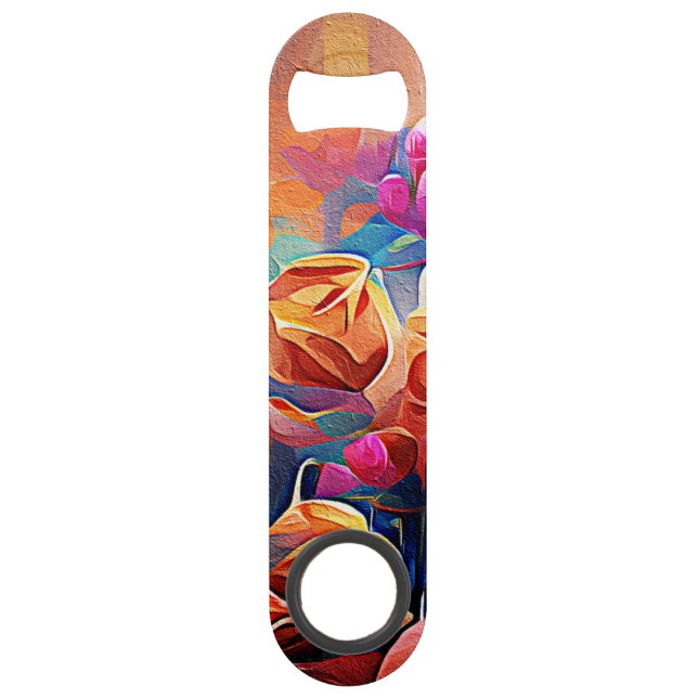 Floral Abstract Art Orange Red Blue Flowers (Front)