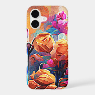 Floral Abstract Art Orange Red Blue Flowers