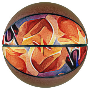 Floral Abstract Art Orange Red Blue Flowers Basketball