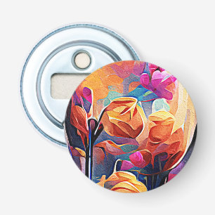 Floral Abstract Art Orange Red Blue Flowers Bottle Opener