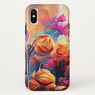 Floral Abstract Art Orange Red Blue Flowers iPhone X Case