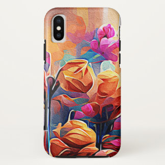 Floral Abstract Art Orange Red Blue Flowers iPhone X Case