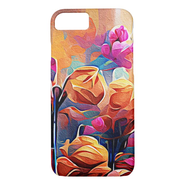 Floral Abstract Art Orange Red Blue Flowers Case-Mate iPhone Case (Back)